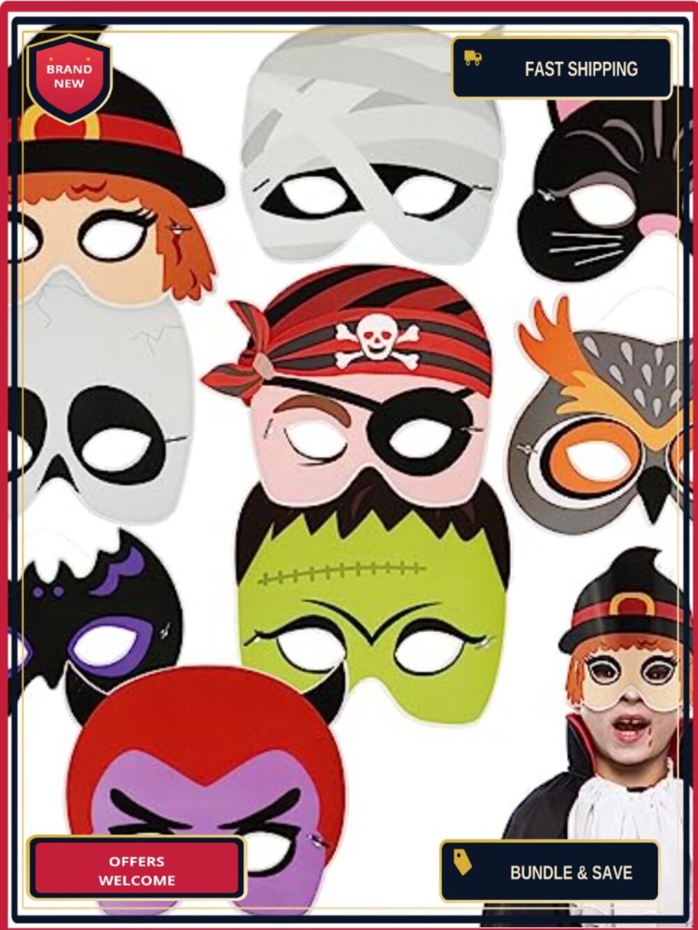 9 Pc Halloween Masks Cosplay Party Masquerade Adjustable Elastic
